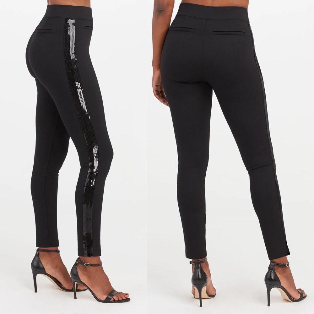 • SPANX • The Perfect Pant Ankle Sequin Tuxedo Skinny Classic Black